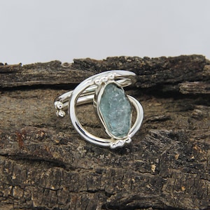 Raw Aquamarine Engagement Ring, Rough Aquamarine ring, Wedding Band, Unique Sterling Silver Promise Ring Size All Engagement Ring