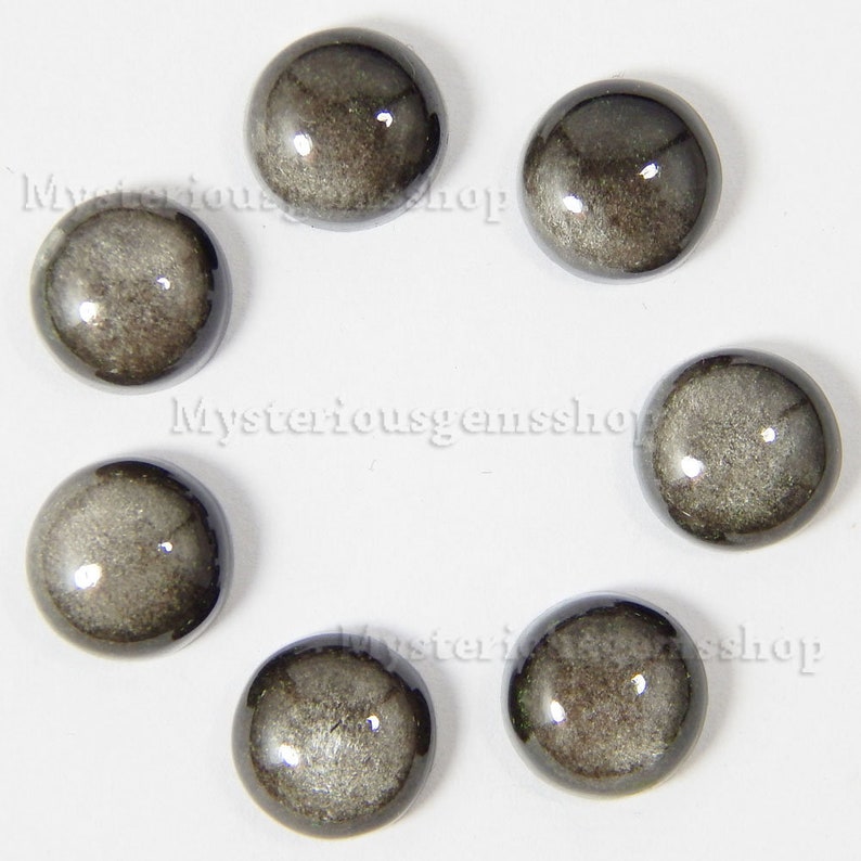 10 piece natural silver sheen obsidian round shape loose gemstone cabochon