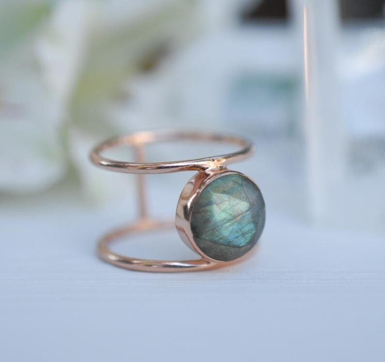 •LABRADORITE - EYE• split band silver ring (size 8.75)