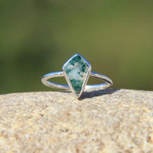 Natural Moss Agate Kite Shape Gemstone Ring , Handmade Gemstone Ring , 925 Sterling Silver Jewelry , Daily Wear Ring , Green Agate Ring