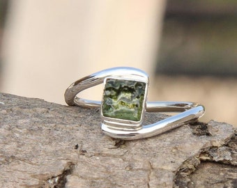Natural Moldavite 925 Sterling Silver Ring: Rough Gemstone