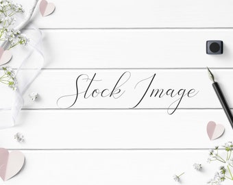 Feminine Flat Lay Styled With Rustic White Wood White Ribbon Etsy