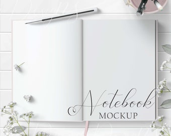 Spiral Notebook Mockup Styled With Rustic White Wood Pencil Etsy