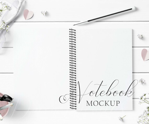 Spiral Notebook Mockup Styled With Rustic White Wood And Paper Etsy