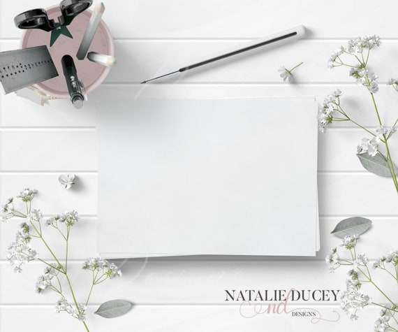 Paper Mockup Digitally Styled With Flowers Paper Blush Etsy