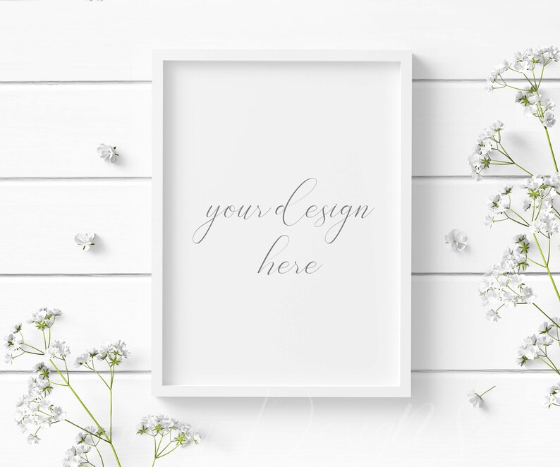 Download 5x7 White Wood Frame Mockup Styled with beautiful flowers ...