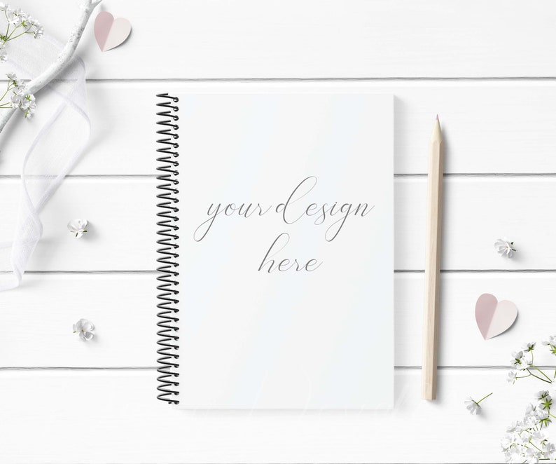 Spiral Notebook Mockup Styled With Rustic White Wood Pencil Etsy