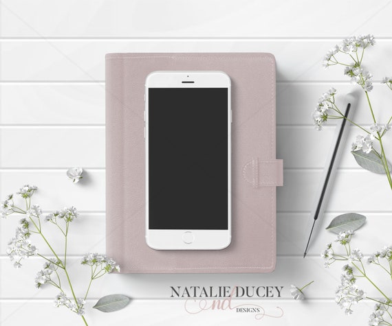 Iphone Mockup Or Styled Stock With Blush Notebook Flowers Etsy