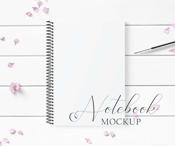 Open Notebook Mockup Styled With Beautiful Pink Flowers And Etsy
