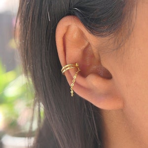 Ear Cuff Chain, Dainty & Minimalist Dangling Chain Conch Ear Cuff Earrings, Crystal Cartilage Ear ring, Fake Clip On Cuff, Dainty Ear Cuffs
