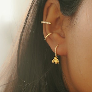 Bee hoop earrings gold 18k gold sterling silver, Gold hoops, Dainty earrings, Hoop earring, Dangle hoop earrings, gold earrings animal hoops