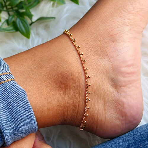 Gold Anklet Gold Bead Anklet Gift for Her Dainty Anklet Etsy