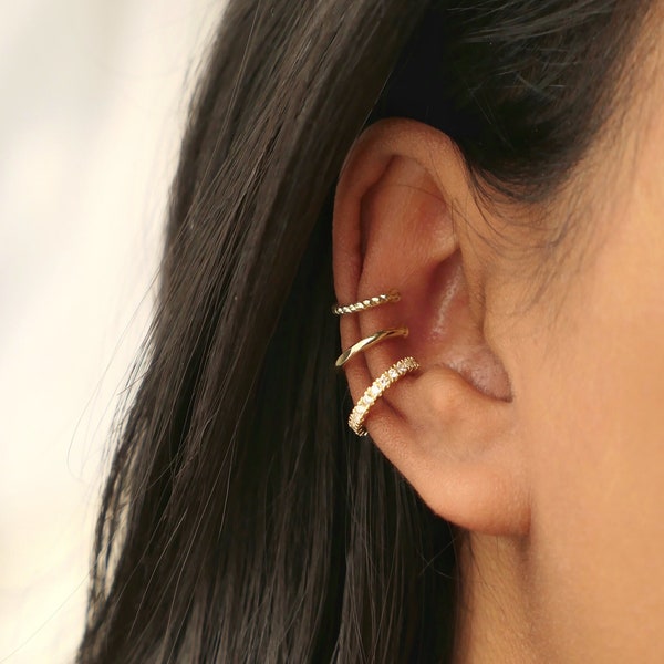 3pcs Set Ear Cuff Earrings, Crystal Cartilage Ear ring, Fake Clip On Cuff, Zirconia Women, Gifts for her, Under 10, Dainty Ear Cuffs, Gold