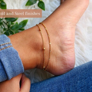 Delicate Gold Layered Stainless Steel Anklet, Beaded Anklet, Satellite Beach Anklet Summer Anklet Anklet, Gold Anklet, Waterproof Anklet