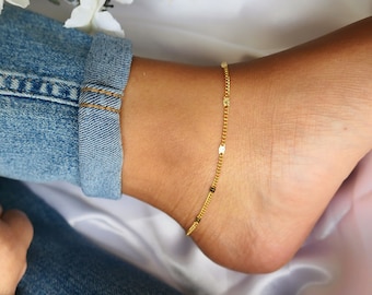 Dainty Chain Stainless Steel Anklet, Gold Plated Anklet, Beach Anklet, Minimalist, Everyday Anklet, Gold Anklet, Waterproof, Non-tarnish