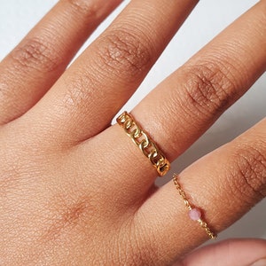 Adjustable Chain Gold Statement Ring, Gold Stainless Steel Ring, Waterproof Ring, Gold Stacking Ring, Thick Ring, Open Ring, Circle Ring