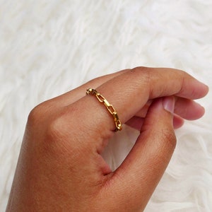 Gold Chain Ring, Gold Stainless Steel Ring, Waterproof Ring, Gold Stacking Ring, Thick Chain Ring, Statement Ring, Dainty Minimalist Ring