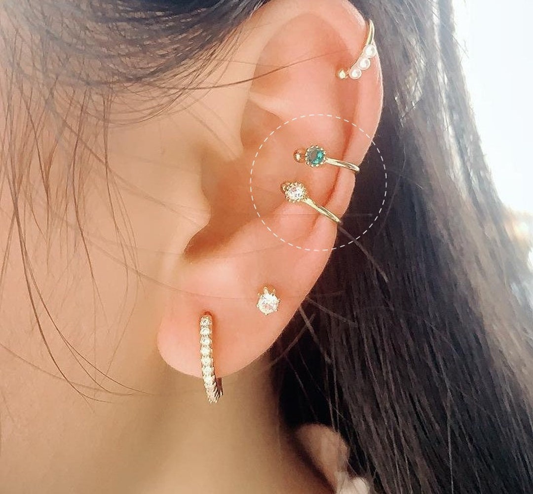Green/white Stone Ear Cuff Earrings Crystal Cartilage Ear Etsy UK