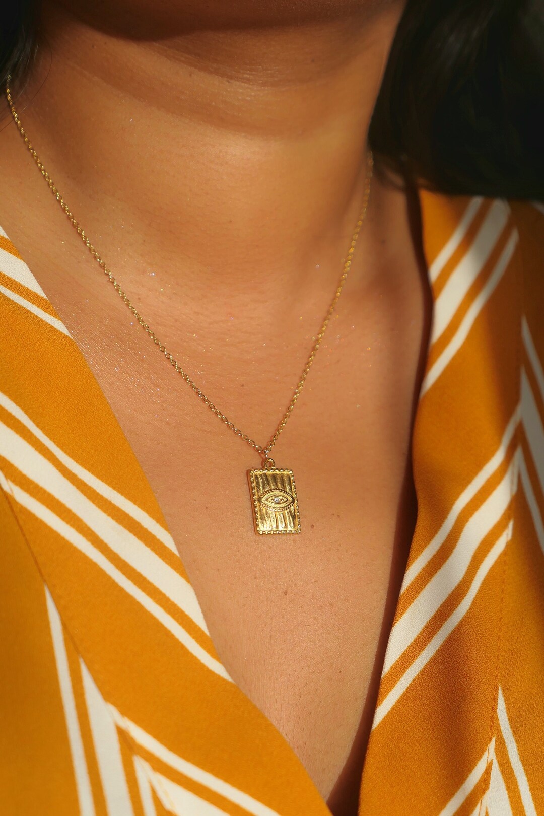 Waterproof Evil Eye Necklace, Gold Eye Necklace, Dainty Minimalist