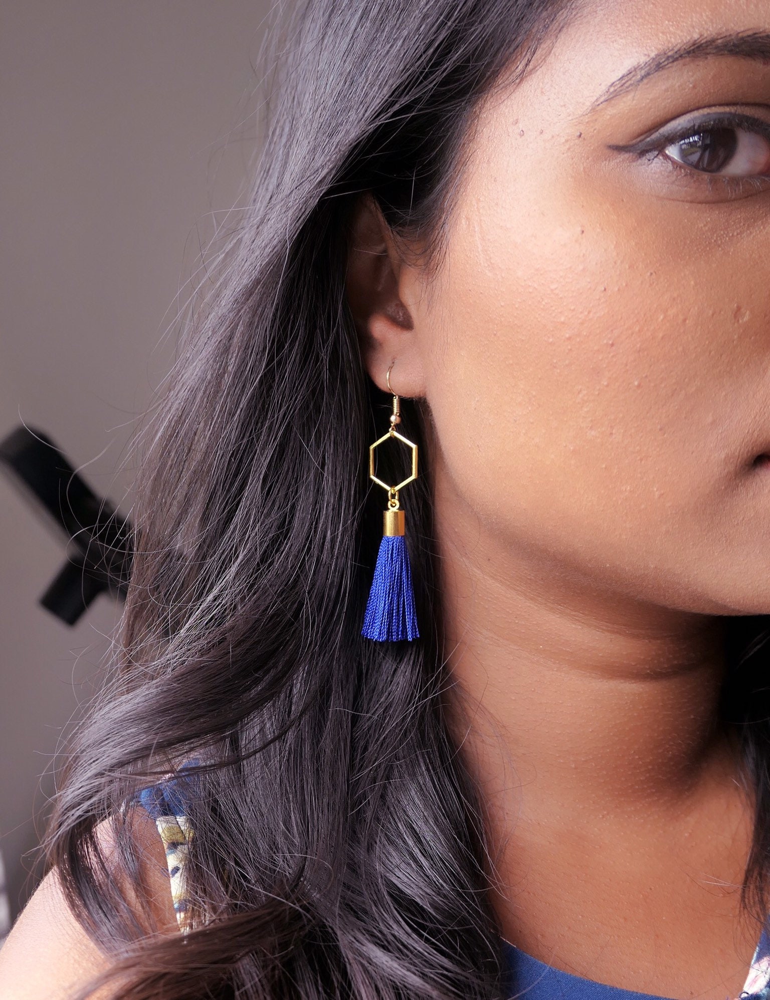 Royal Blue Gold Colour Plated Tassel Earrings Silk Thread - Etsy UK