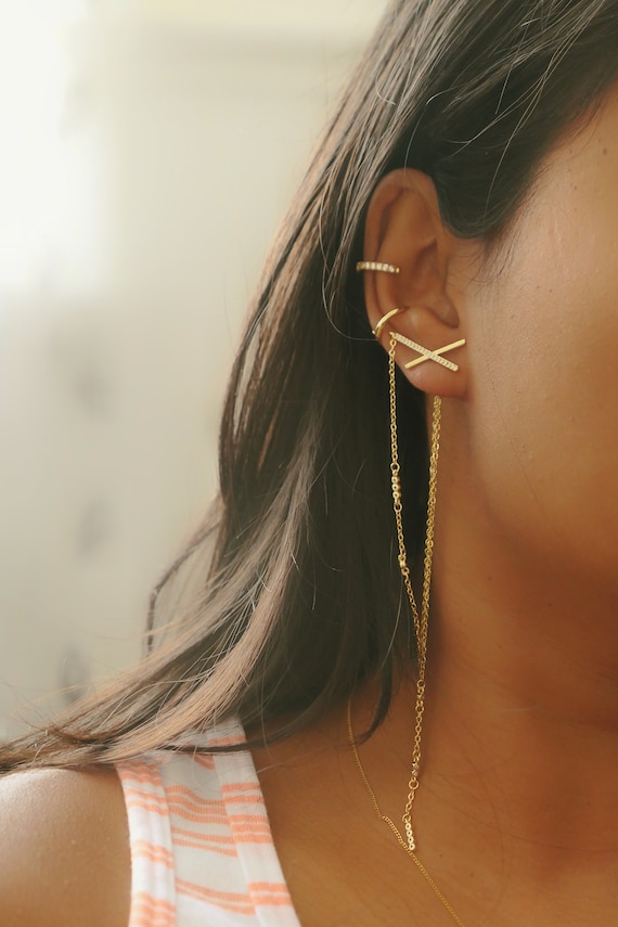 Long Chain Gold Stud Earring, Stud Earrings with Chain, Silver Chain  Earrings, Dainty Drop Chain Earring, Minimalist Earring, Gift for her