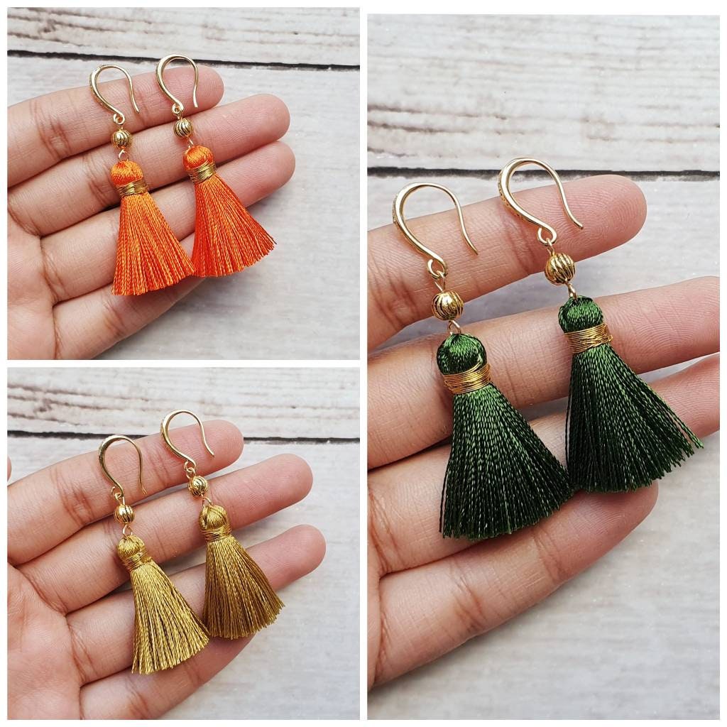 Tiered Silk Tassels, Art Silk Thread Tassels, Tassel Earrings