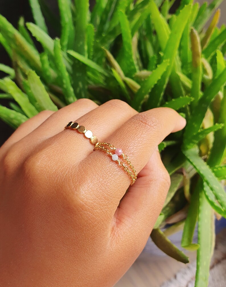 Gold Chain Ring Natural Stone Ring Gold Stainless Steel Etsy