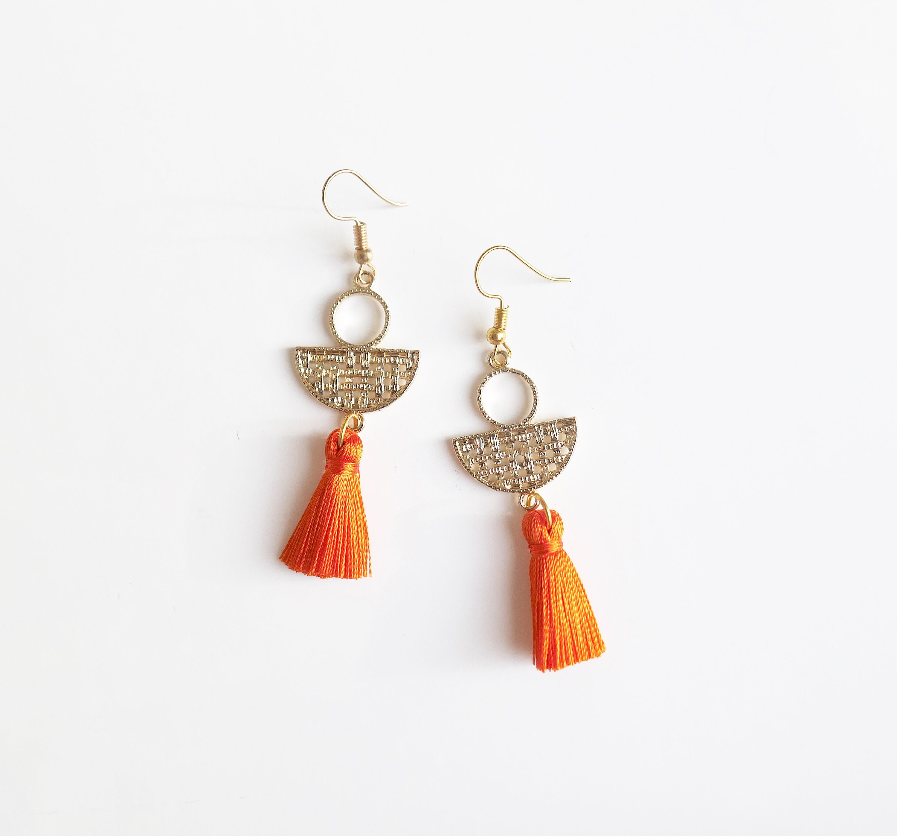 Orange Gold Colour Plated Tassel Earrings Silk Thread Gold - Etsy