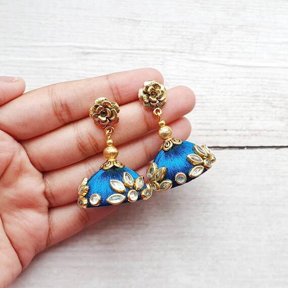 Royal blue cheap jhumka earrings