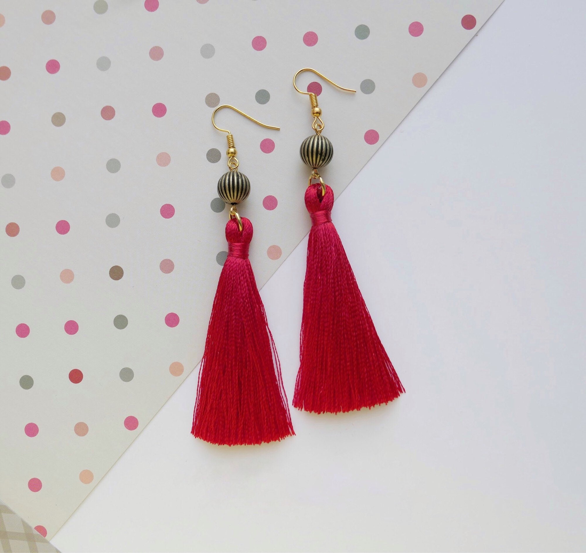 Teal Gold Plated Tassel Earrings Silk thread Gold Plated Etsy