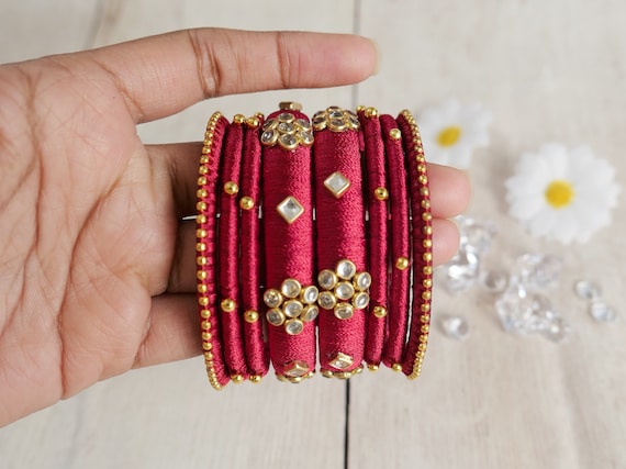 Silk Thread Jewellery - Silk Thread Bangle Kada /Silk Thread /Raw Silk  Bangles – Khushi Handicrafts