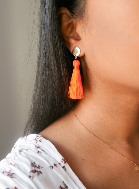 Orange tassel earrings deals