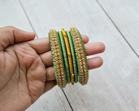 Silk thread stone best sale bangles