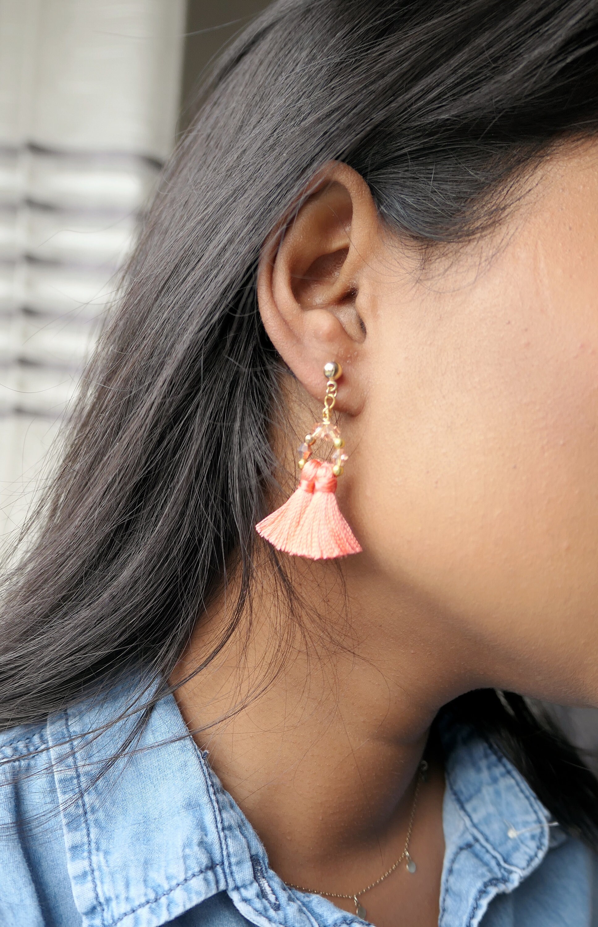 Peach on sale tassel earrings