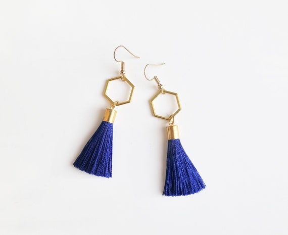 Gold and royal blue best sale earrings