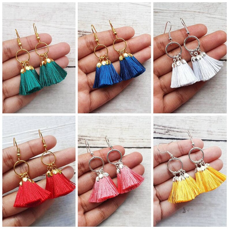 Yellow Gold Colour Plated Tassel Earrings Silk Thread Etsy UK