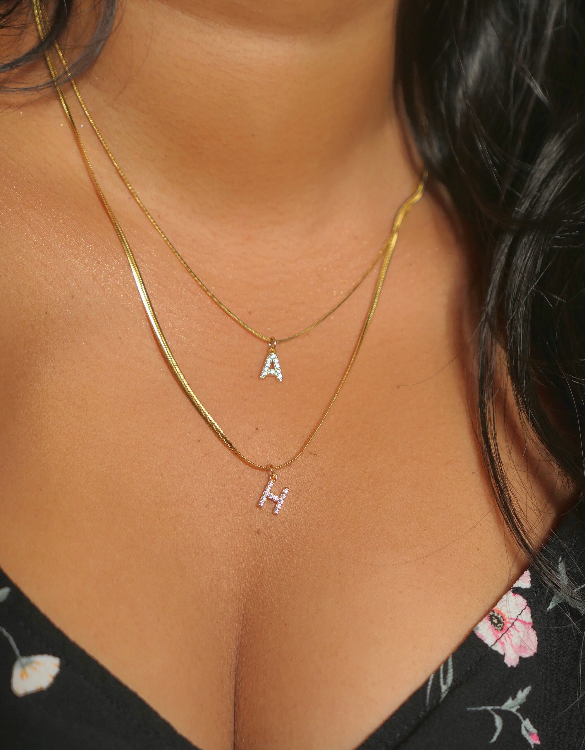 Cap and shop gold initial necklace