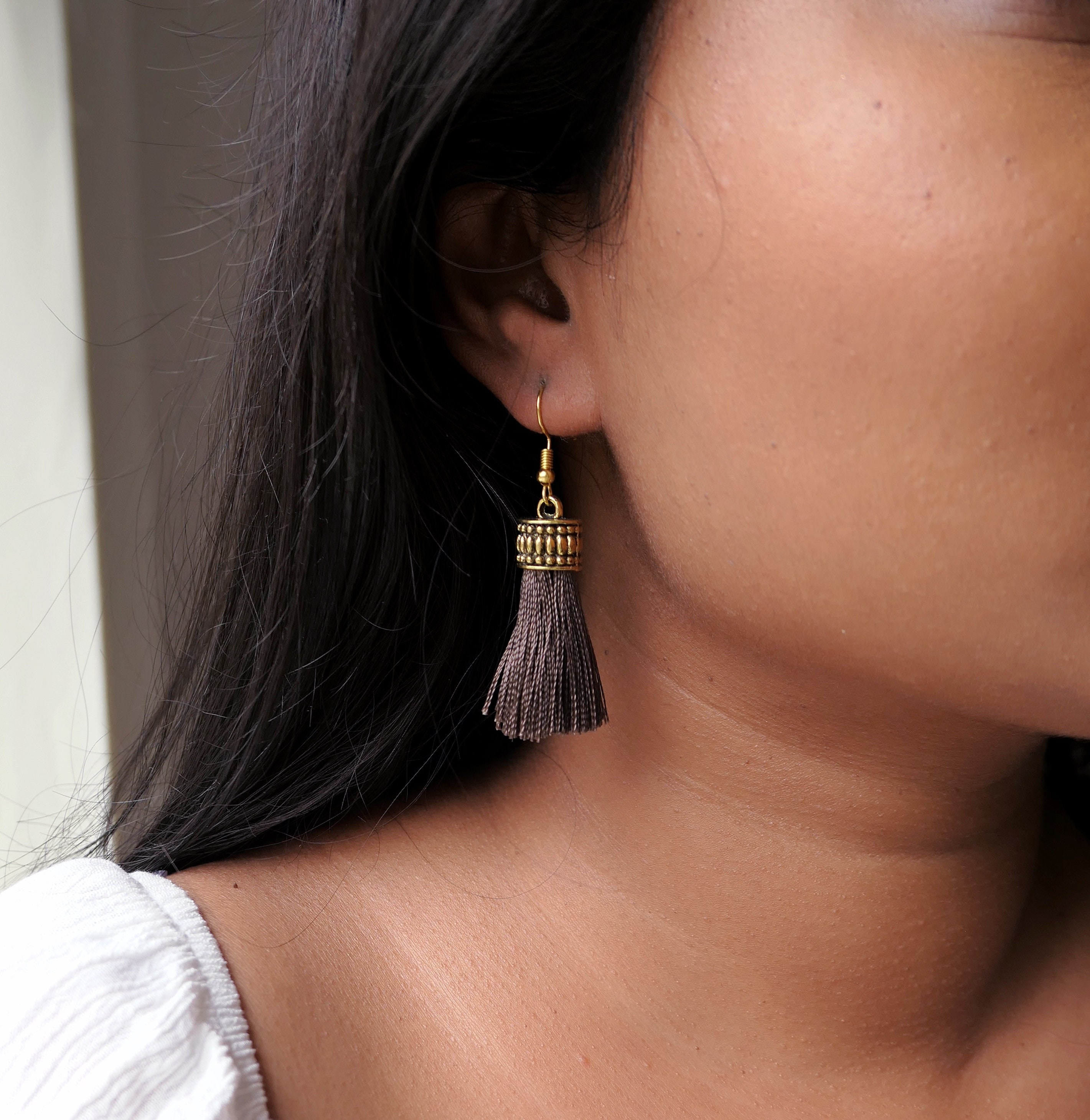 Small black tassel earrings sale