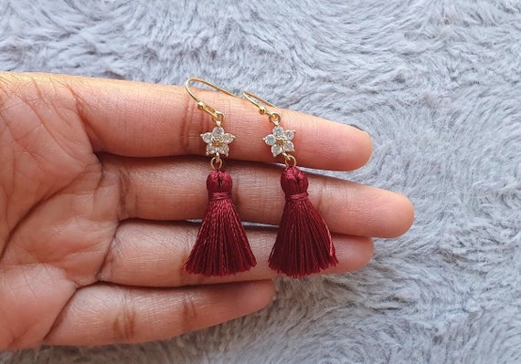 Light weight minakari maroon earrings with pearl maatal – Cherrypick