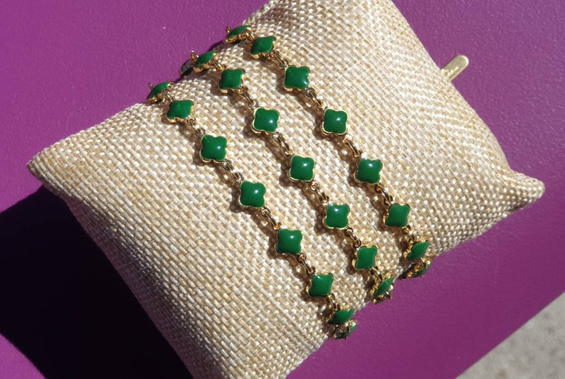 The Serendipity Bracelet Serendipity in Emerald Green Wrap Bracelet Gold Bracelet Bridesmaid Gift Clover Bracelet Quatrefoil Bracelet Enamel