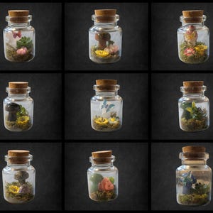 Handmade Tiny Mushroom Terrarium | Miniature Moss & Flower Jar | Unique Miniature Nature Decor
