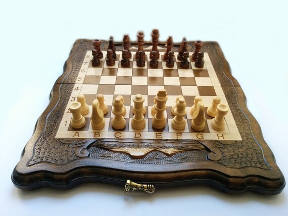 BIG SIZE 3in1 Wooden Chess Set Handmade Backgammon & Checkers 