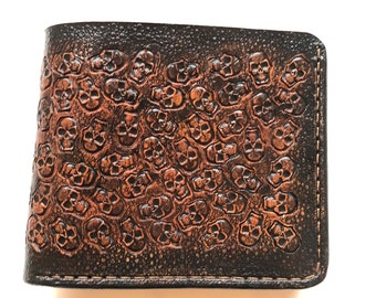 Skull Wallet, Cherep Wallet, 3D Genuine Leather Wallet, Hand Carved, Leather Carving, Biker Wallet, Carving Wallet