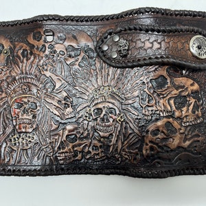  Men's 3D Genuine Leather Wallet, Long wallet, Biker