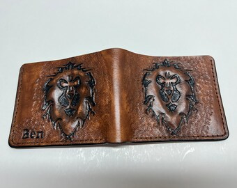 2 Side Lion, Alliance Wallet, Leather Wallet, 3D Genuine Leather Wallet, Leather Carving Wallet