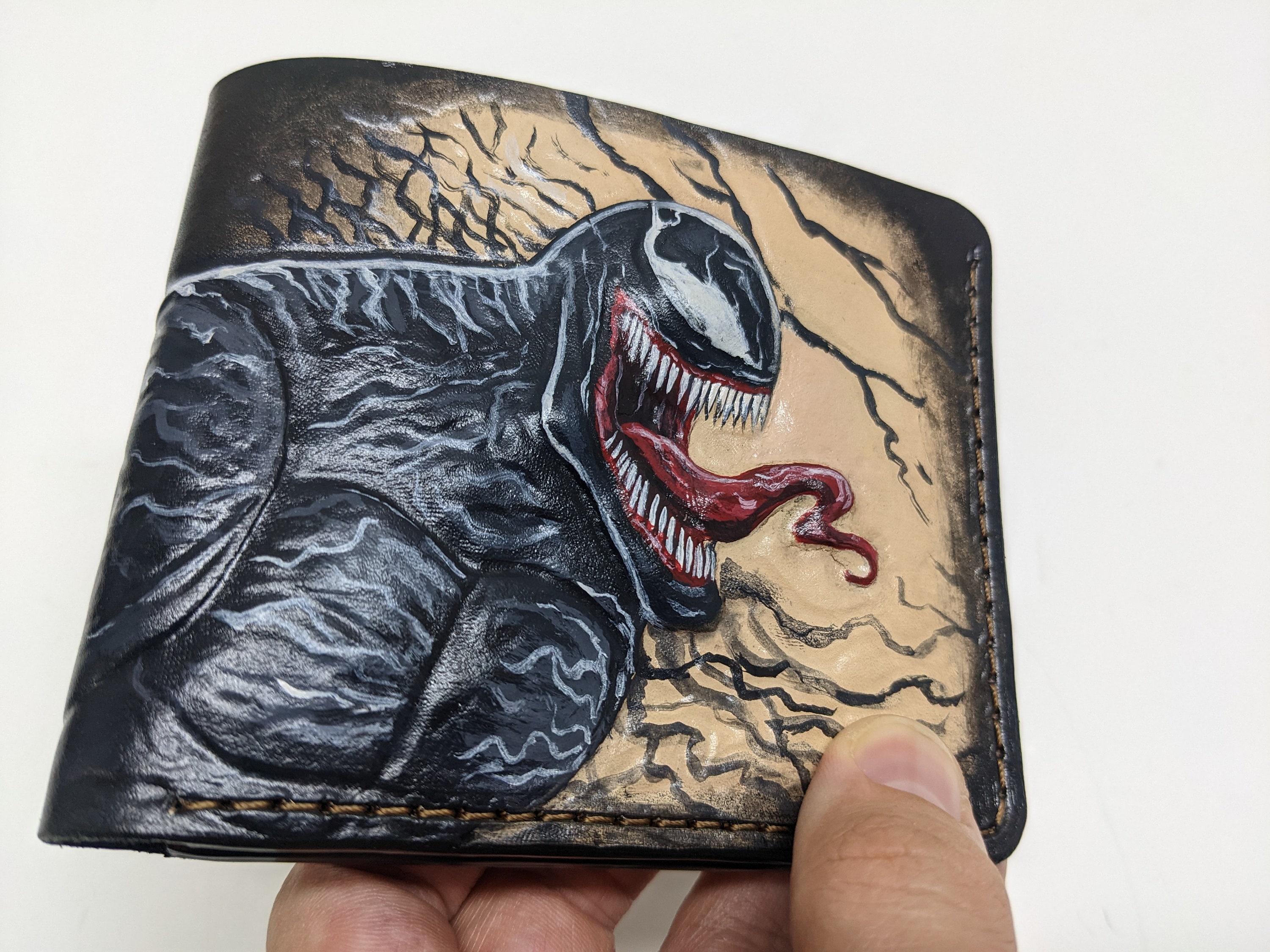 Men's 3D Genuine Leather Wallet, Hand-Carved, Hand-Painted, Leather Carving, Custom Wallet, Personalized Wallet, Spiderman