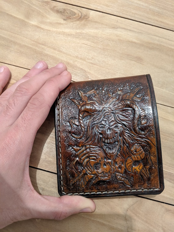  Men's 3D Genuine Leather Wallet, Money clip, Hand-Carved,  Hand-Painted, Leather Carving, Custom wallet, Personalized wallet, Puzzle :  Handmade Products