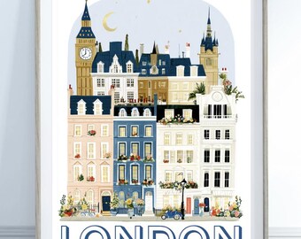 London Colourful Art Print City Skyline Sketch
