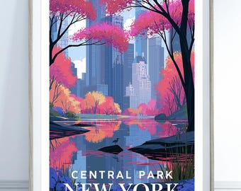 Central Park New York Print | Colourful NYC Travel Poster | Manhattan Wall Art | New York City Landscape | Modern Travel Decor | New York