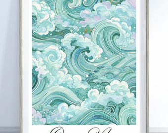 Ocean Vibes Print | Coastal Wall Art | Turquoise Wave Poster | Beach House Decor | Ocean Aesthetic Print | Modern Seascape Wall Art